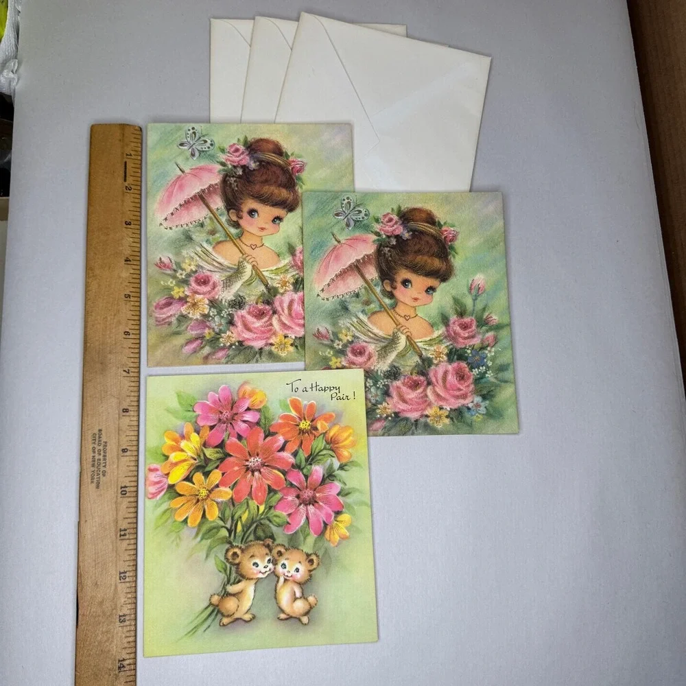 Vintage Select Card Greeting Cards Lot of 3 Girl Bears Birthday Anniversary